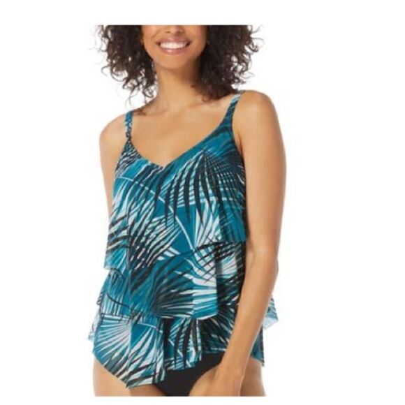 COCO REEF Women's Flourish Bra-Sized Tankini Top swimsuit teal multi swimwear - Picture 5 of 8